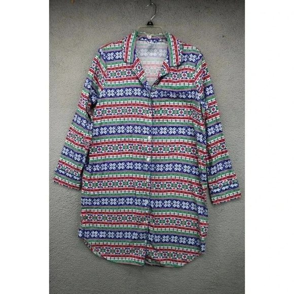 Land's End Flannel Pajama Sleep Shirt-Size Medium-Button Up - Picture 1 of 7
